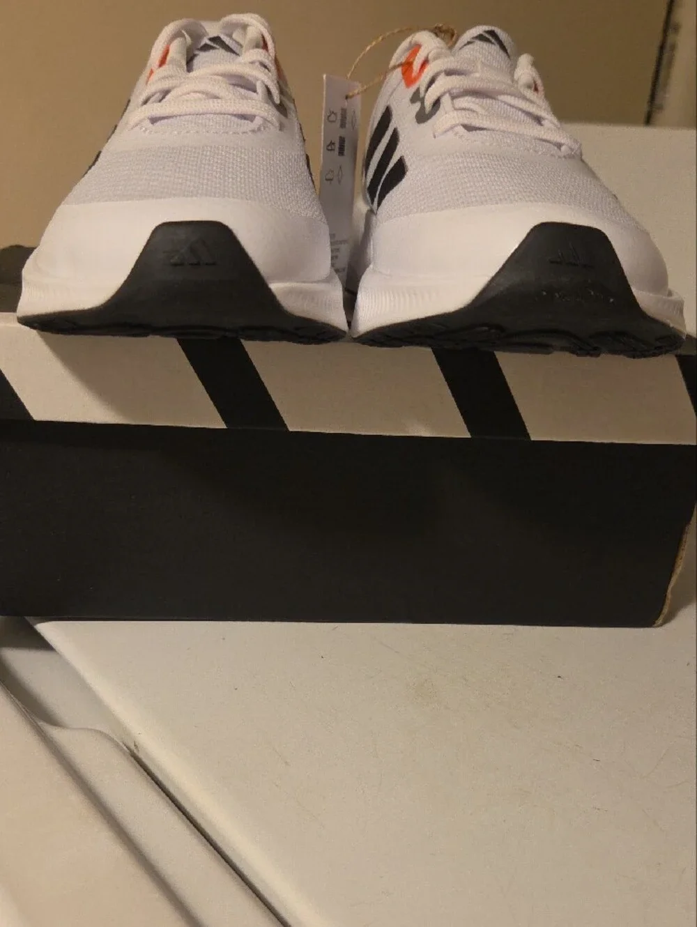 adidas Youth Runfalcon 3.0 K White Sneakers with Black Stripes and Orange Accent
